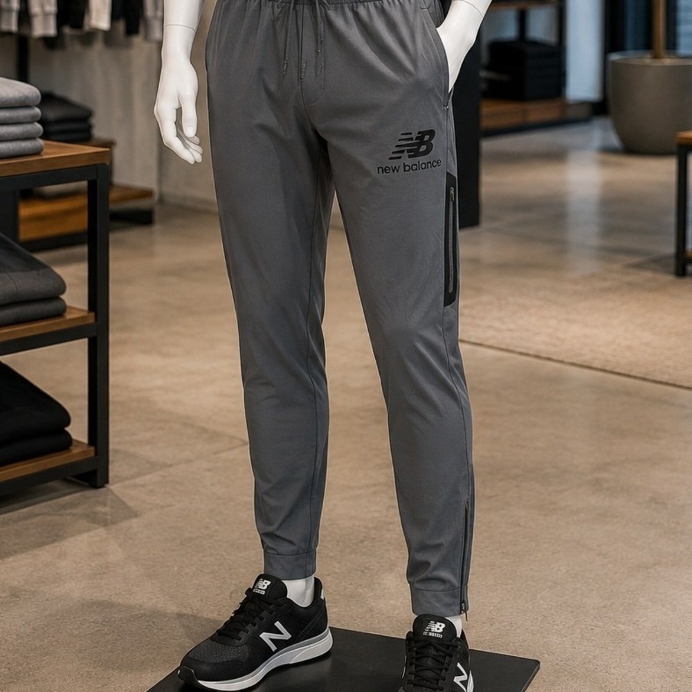 New Balance Mens Athletic Pants Gray Logo Zipper Pockets Ankle Zips XL